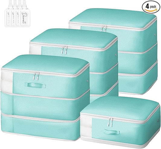Comforter Storage Bag - Large Capacity Blanket Storage Bags 3-Layer Ultra Space Saving Self Compression Organizer, Washable Compression Bags for Storage Comforter Blanket, 4-Pack, Blue-NeatNest