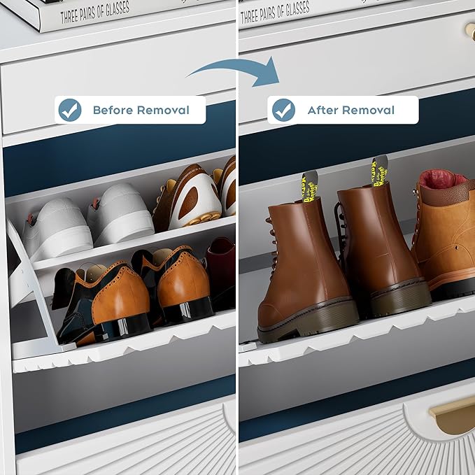 Brafab Shoe Storage Cabinet with 2 Flip Drawers&1 Small Drawer, Slim Entryway Shoe Organizer with Sun Pattern Doors for Leather Shoes,Pure White-NeatNest