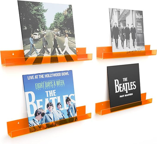 4 Pack Acrylic Shelves for Wall Storage,15" Floating Bookshelves for Kids, Display Shelf for Bathroom, Bedroom,Decor, Orange