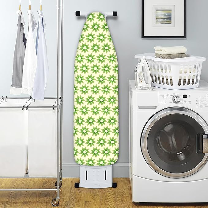 Extra Thick Ironing Board Cover and Pad, Spring Flower 15x54 Ironing Board Cover, Resist Scorching and Staining,Elastic Edges,Green