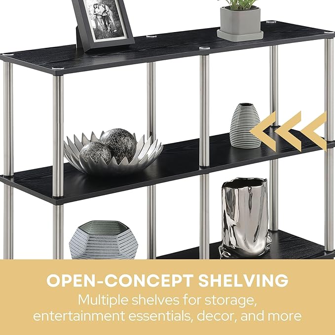 Convenience Concepts Designs2Go No Tools 3 Tier Wide Console Table 42" - Modern Multipurpose Accent with Shelves for TV Media Center, Office Desk Extension, Entryway Display, & Home Storage, Black-NeatNest