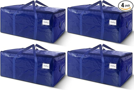 4 Pack Extra Heavy Duty Large Moving Bags with Strong Zipper & Carrying Handles, Sturdy Clothes Storage Bag Totes Bins, Packing Bags Moving Boxes College Moving Supplies, Dark Blue - 40 gal-NeatNest
