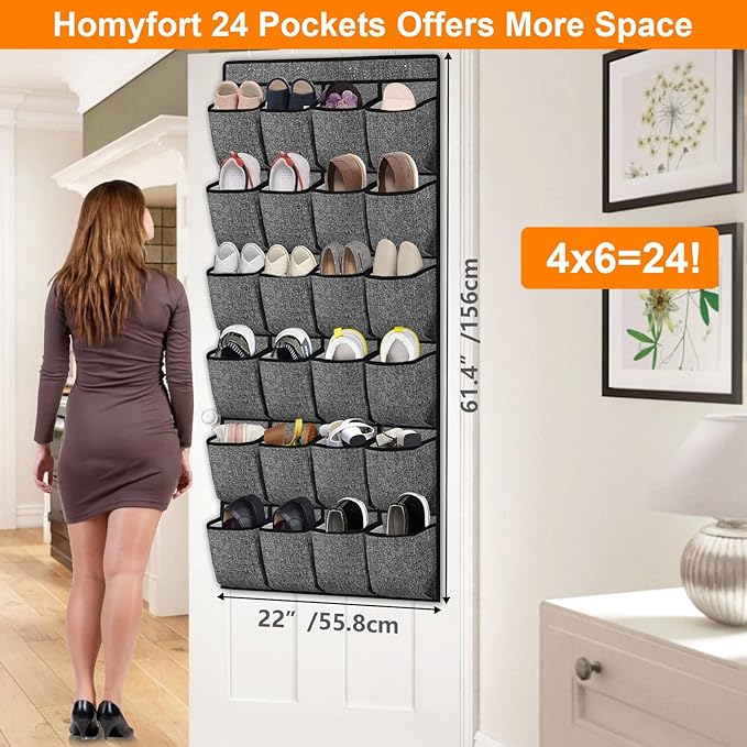 Over the Door Shoe Organizer, Hanging Shoe Rack Storage Holder with 24 Large Pockets for Closet Door, Men Women Kids Shoes, Cruise (Black)-NeatNest