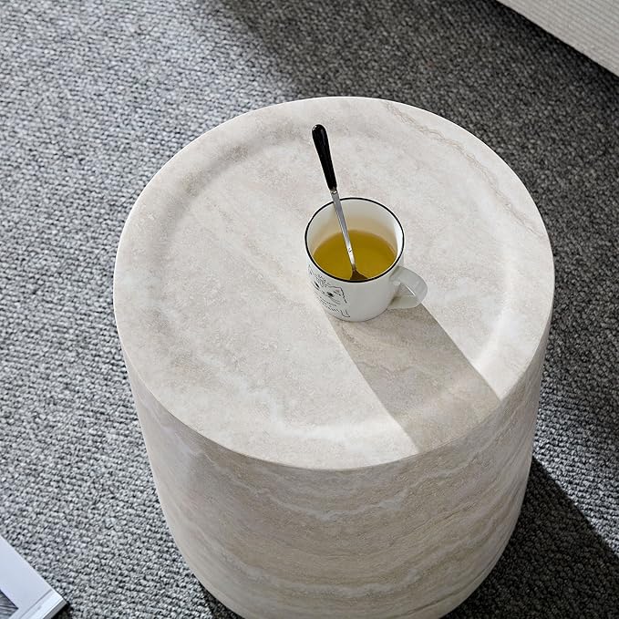 kevinplus Round Side Table Faux Stone End Table for Living Room, Modern Contemporary Style, Fiberglass Material, No Assembly (Mars Texture, ø15.74'' x 17.7'')