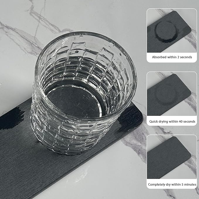 2 Pcs Water Absorbing Stone Trays, Kitchen/Bathroom Sink Soap Dish, Diatomite Tray Used for Hand Soap & Cosmetic Bottles in The Modern Home, 3.15" W x 8.7" L, Dark Gray-NeatNest