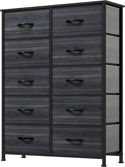 DWVO 10 Drawer Dresser - Fabric Storage Tower, Organizer Unit for Living Room, Hallway, Closets - Sturdy Steel Frame, Wooden Top & Easy Pull Fabric Bins-NeatNest