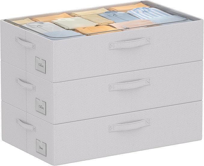 3Pcs Under Bed Storage Bins with Metal Frame - Shoe Organizer for Closet with Clear Cover Oxford Fabric Sturdy Underbed Container Foldable Stackable Clothes Organizer (Grey, 23.5x15.7x6.3)-NeatNest