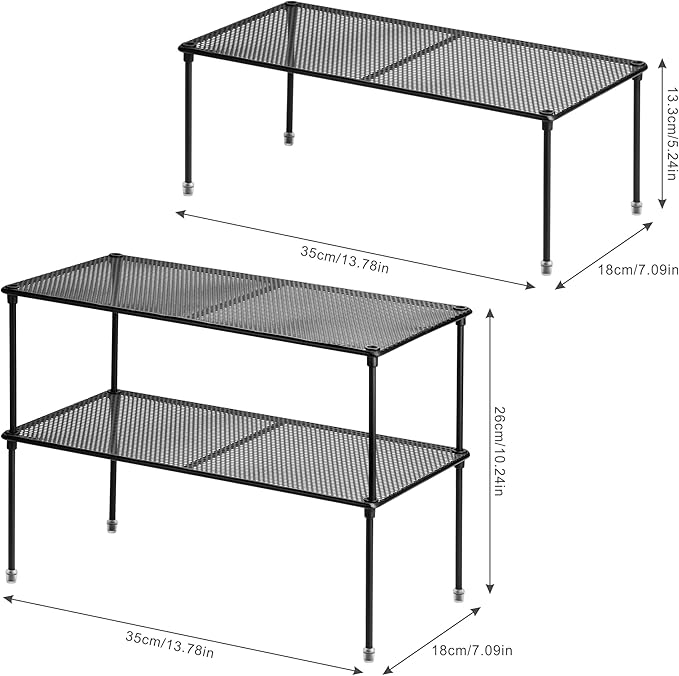 2-Pack Kitchen Cupboard Shelf Organizer for Cabinet, Expandable & Stackable Counter Cupboard Organiser, Storage Rack for Bathroom, Kitchen, Laundry Room-NeatNest