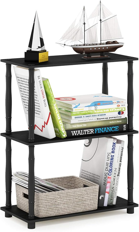 Furinno Turn-N-Tube 3-Tier Compact Multipurpose Shelf Display Rack with Classic Tube, Americano/Black-NeatNest