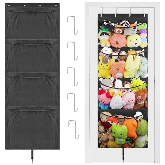 Hanging Stuffed Animal Storage, Over Door Large Plush Toy Organizer with Metal Hook, Baby Accessory Holder Idea for Nursery, Doll & Bear Mesh Hammock Bag for Girl Boy Kid Room-NeatNest