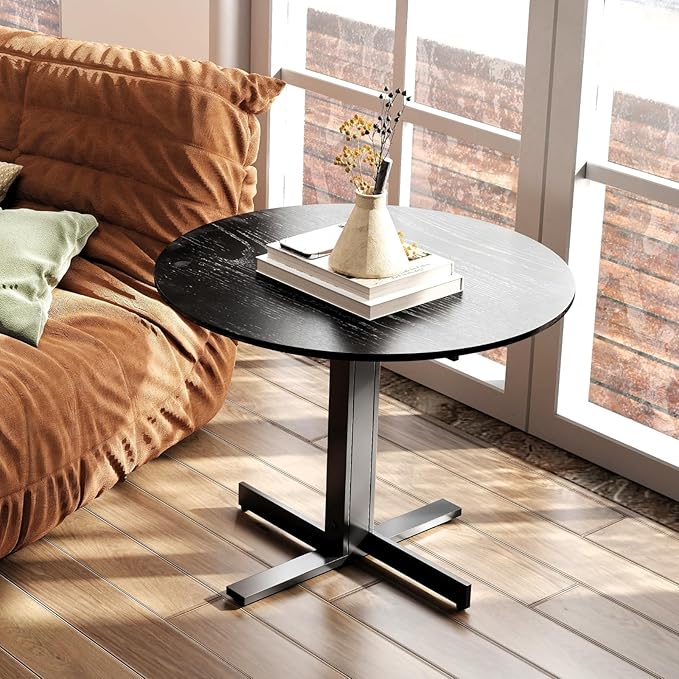 DUOMAY 24'' Small Modern Round Side Table, Mid-Century Wood Black End Table Drink Table, Corner Accent Table for Small Spaces Living Room Bedroom Outdoor