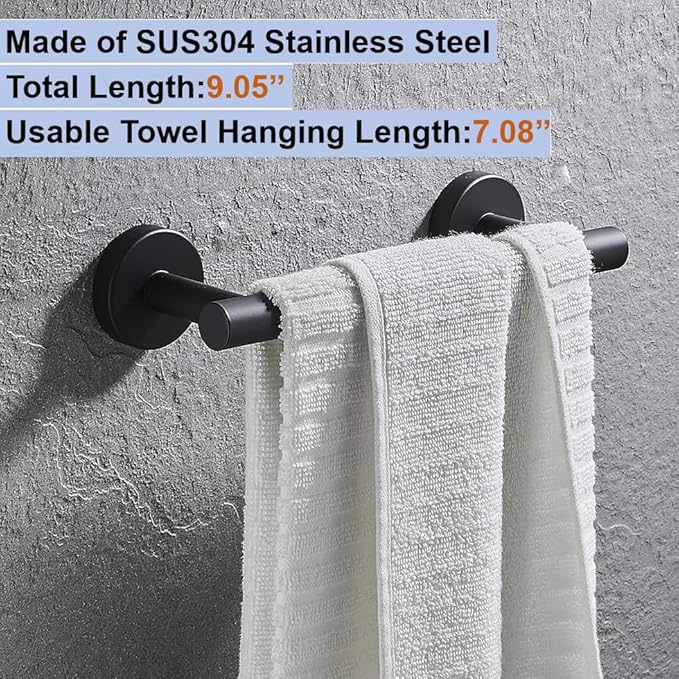 9 Inch Towel Bar 2 Pack for Bathroom 9/12/16/24/28/33 Inch Kitchen Hand Towel Holder Matted Black Stainless Steel 304 RUSTPROOF Wall Mount Towel Rod 2 of Pack (2, Matted Black, 9 Inch)