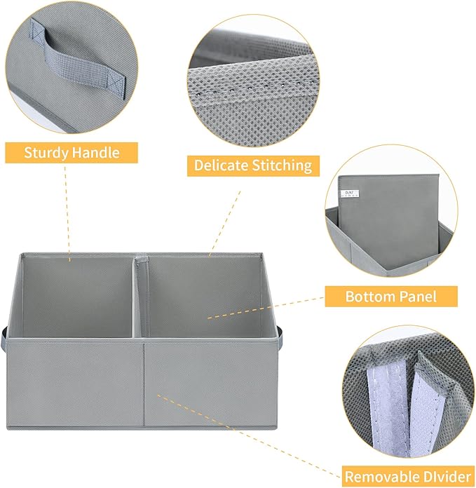 DIMJ Open Home Storage Bins - 6 Packs Trapezoid Storage Bins for Closet Shelves, Closet Storage Bins with Handles for Craft Storage, Closet Organziers and Storage Basket for Toys Books Clothes (Grey)-NeatNest