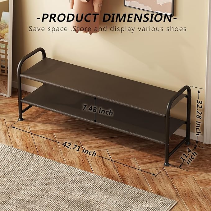 Shoe Rack 2 Tier Long Storage Organizer Wide Metal Shoe Shelf for Closet Entryway Brown-NeatNest