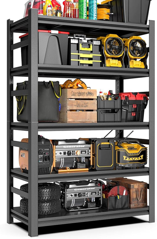 Heavy Duty Commercial Metal Garage Shelving Rack,Adjustable Industrial Steel Storage Shelves for Warehouse, Garage, Basement, 87" H x 47.2" W x 23.6" D, Black-NeatNest