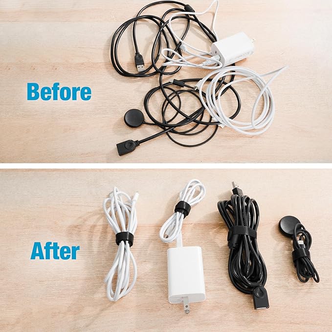 100 PCS 8-Inch Cable Ties, Reusable Cable Management, Under Desk Cord Organizer, Cable Clips and Cord Wrap, Black-NeatNest