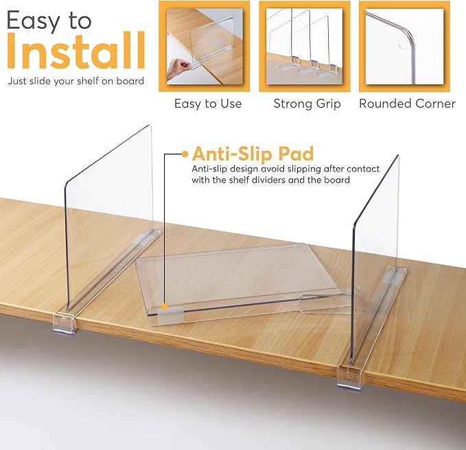 12 Pack Acrylic Shelf Dividers for Closet Organization 11x7.9 Inch – Clear Closet Shelf Separators for Purses, Clothes & Sweater Storage – Vertical Bookshelf Dividers for Bedroom, Office & Kitchen-NeatNest