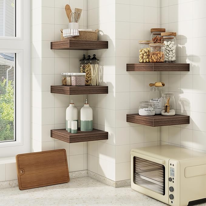 fuqing Floating Shelves for Wall, Bathroom Shelf Wall Mounted for Storage, Shelves with Invisible Bracket for Bedroom, Kitchen, Living Room, Farmhouse Small Book Shelf, 6.5 Inch Set of 3, Walnut-NeatNest