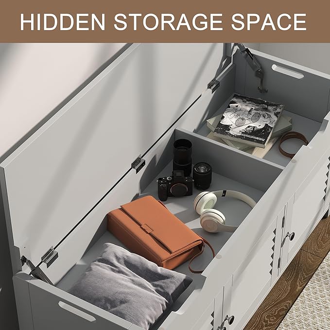 ChooChoo 41.3" Shoe Storage Bench with Lift Top Storage, Entryway Bench with Cushioned Seat, Adjustable Shelf, Shoe Cabinet with Hidden Space, for Entryway, Bedroom, Living Room, Grey-NeatNest