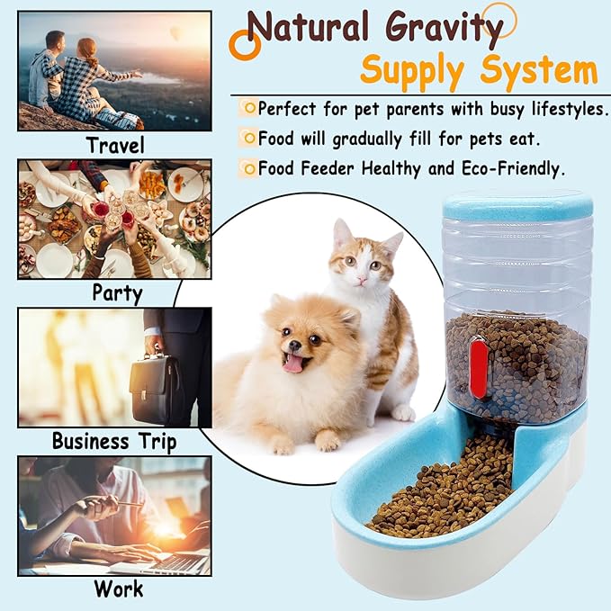 kathson Automatic Cat Feeder 1 Gallon Gravity Dog Food Dispenser Large Capacity Self Feeding Pet Food Bowl for Puppy Kitten Rabbit Blue-NeatNest