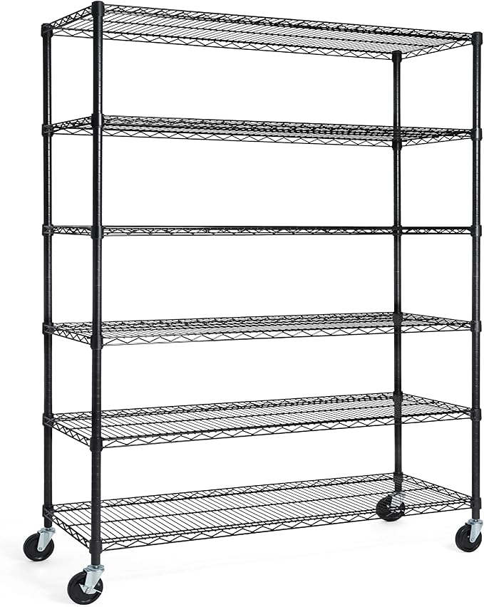 CAPHAUS NSF Commercial Grade Heavy Duty Wire Shelving w/Wheels, Leveling Feet & Liners, Storage Metal Shelf, Garage Shelving Storage, Utility Wire Rack Storage Shelves, 48 x 18 x 76 6-Tier No Liner-NeatNest