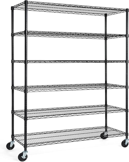 CAPHAUS NSF Commercial Grade Heavy Duty Wire Shelving w/Wheels, Leveling Feet & Liners, Storage Metal Shelf, Garage Shelving Storage, Utility Wire Rack Storage Shelves, 48 x 18 x 76 6-Tier No Liner-NeatNest