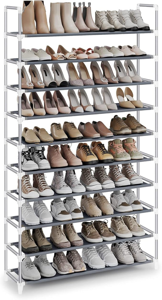 SONGMICS 10-Tier Shoe Rack, Shoe Storage for Hallway Closet, Slim and Space-Saving, Metal Frame, Non-Woven Fabric Shelves, Grey ULSR10G-NeatNest