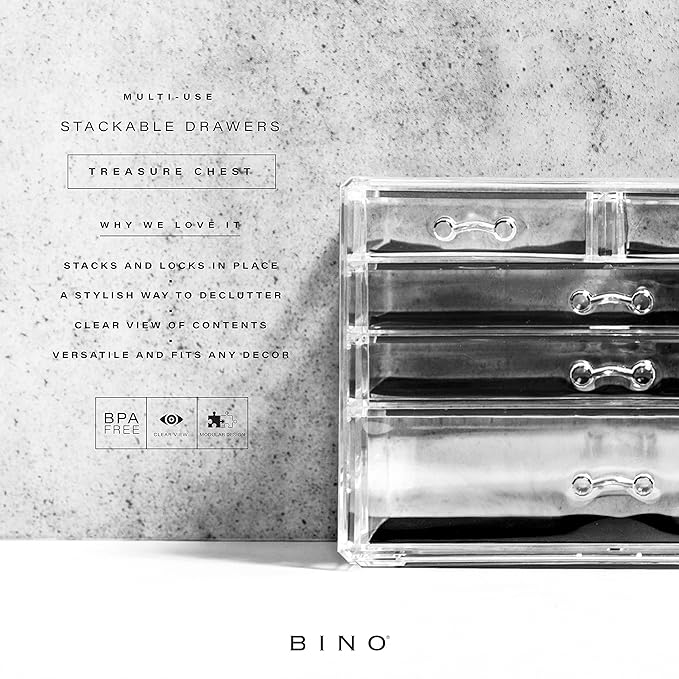 BINO THE MANHATTAN SERIES Acrylic Makeup Drawer Organizer-3 Large 2 Small Drawer | Clear Beauty Organizers and Storage| Cosmetic & Makeup Organizer | Home Organization| Jewelry & Vanity Accessories-NeatNest