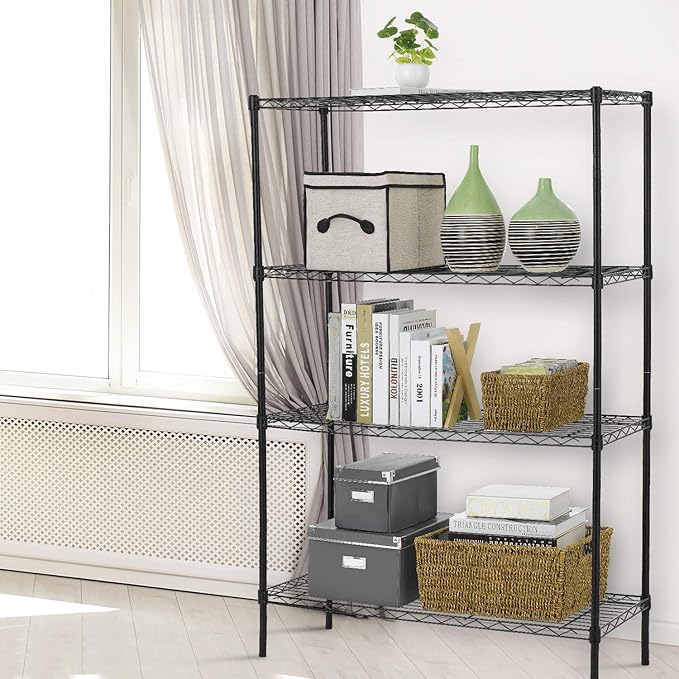 4 Tier Wire Shelving Unit Storage Shelves Shelf Organizer 54"x36"x14" Heavy Duty Metal Storage Rack Wire Rack NSF Height Adjustable for Laundry Bathroom Kitchen Garage Shelving (Black)