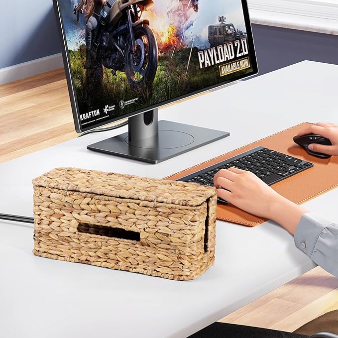 Cable Management Box Water Hyacinth Cable Organizer Box and Power Strip Box for Electrical Cord Management Desk Cord Hider and Floor Cable Management