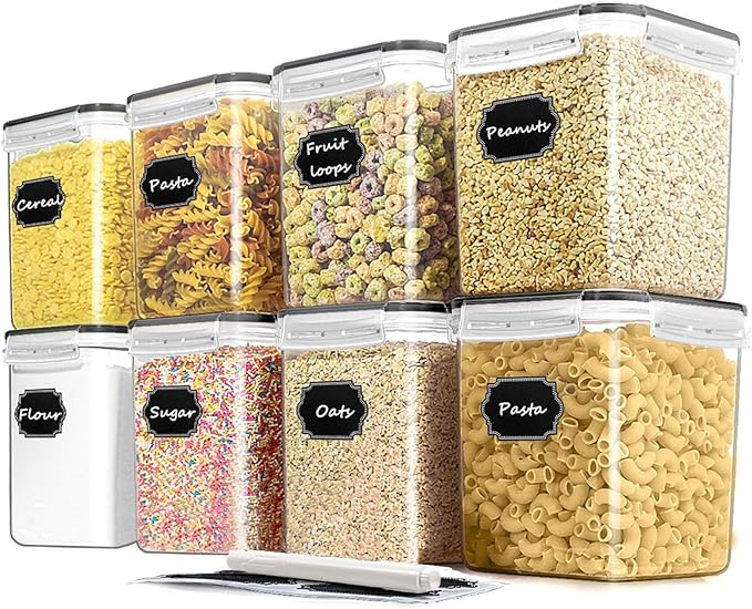 Cereal Container Food Storage Containers, Airtight Dry Food Storage Containers Set of 8 (2.5L/85oz) for Flour, Sugar, Cereal and Pantry Storage Containers with Black Locking Lids-NeatNest