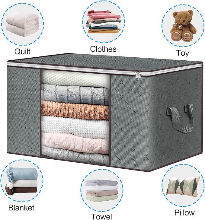 Budding Joy Clothes Storage, Foldable Large Storage Bags, Storage and Organization for Clothing, Blanket, Comforter, Clothes, Pillows, Toys, Closet Organizers with Enhanced Handle, 60L 12 Pack-NeatNest