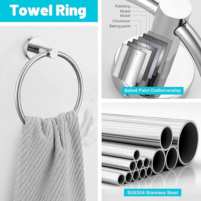 Chrome Bathroom Hardware Set,10 Pieces Towel Bar Towel Holder Set Includes Towel Bar, Toilet Paper Holder,Towel Ring and Towel Hook Wall Mount Bathroom Accessories Towel Racks for Bathroom-NeatNest