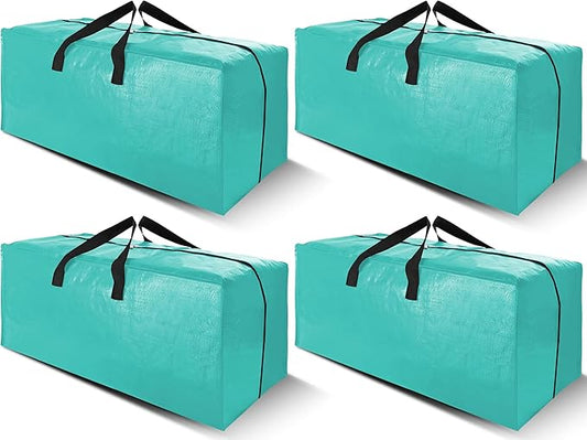 Cosy Family 4 Pack Heavy Duty Extra Large Moving Bags with Backpack Straps - Strong Handles & Zippers, Storage Totes For Space Saving, Fold Flat, Alternative to Moving Box, Aquamarine-NeatNest