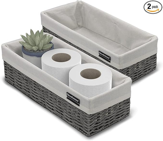 Brookstone Wicker Shelf Storage Basket Decorative Shelf Bin, bathroom organizers and storage, Boho Living Room Decor, Summer Storage 2025-2 Pack-NeatNest