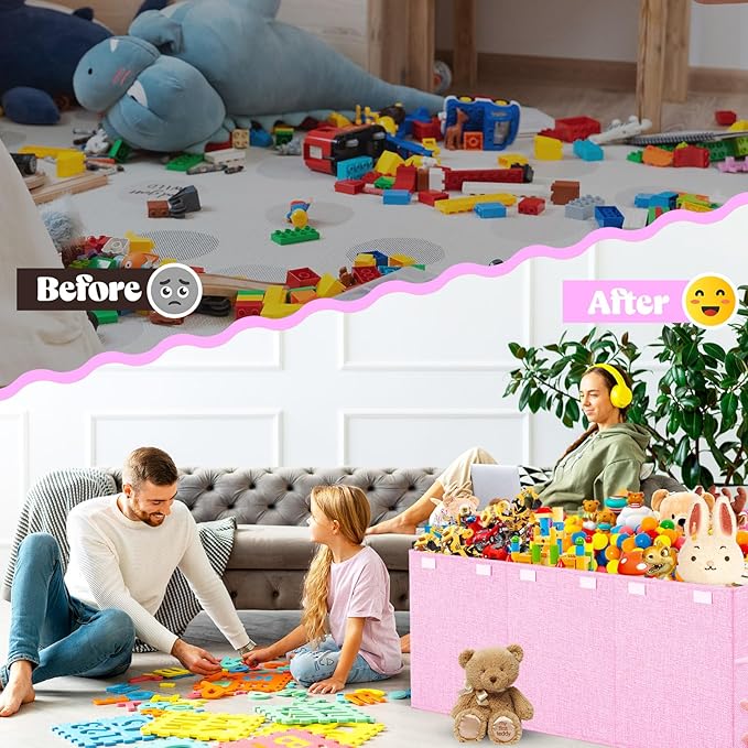 Extra Large Toy Box Toddlers Chest with Lids, Collapsible Sturdy Toy Storage Organizer, Kids Bin Boxes Storage Basket for Boys, Girls, Nursery, Living Room, Playroom, 40"x14"x16" (Pink)