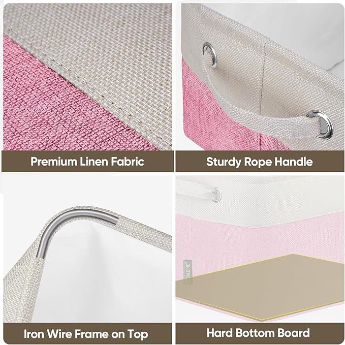 BALEINE 1 Pack Fabric Storage Bins for Shelves, Linen Storage Baskets for Organizing, Decorative Closet Bins for Clothes, Home (Pink, 15''x11''x9.5'')-NeatNest
