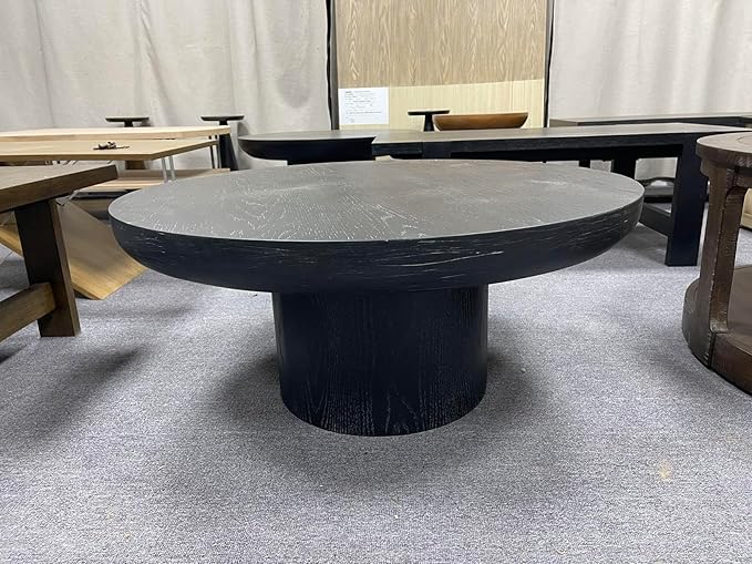 KEVINSPACE Round Coffee Table 36" Wood Coffee Table for Living Room Circle Farmhouse CoffeeTable CenterTable Mid-Century Round WoodCoffeeTable Modern Sofa SideTable Bedroom Home Furniture Black