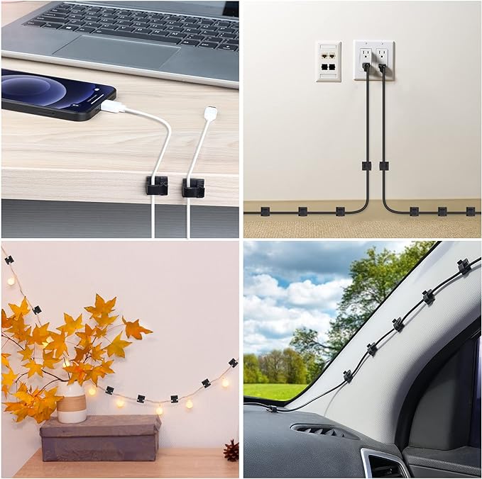 Large Adhesive Cable Clips (45 PCS, Black), Upgraded Wire Clips For Electric Wires, Cord Clips Adhesive Wire Holders For Cable Management Under Desk, Car, Wall, Extension Cord, Ethernet Cable, TV-Coax-NeatNest