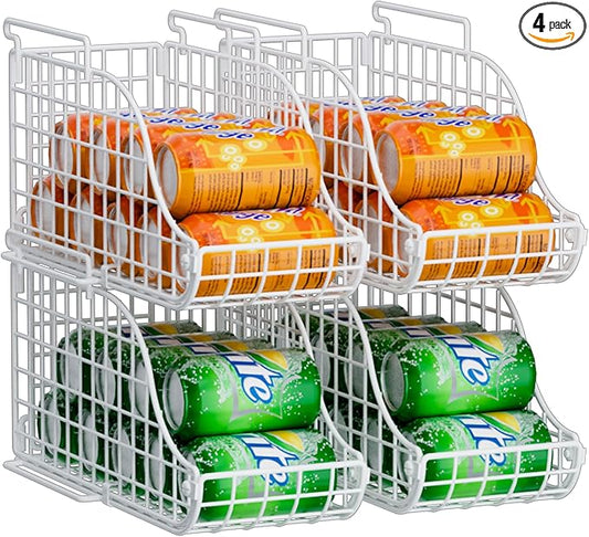Can Storage Organizer Pantry, Stackable Kitchen Canned Food Holder With Handles, Can Organizer For Pantry Countertop Cabinet, Beverage Drink Pop Soda Can Dispenser Patent Pending (White, 4 Pack)-NeatNest