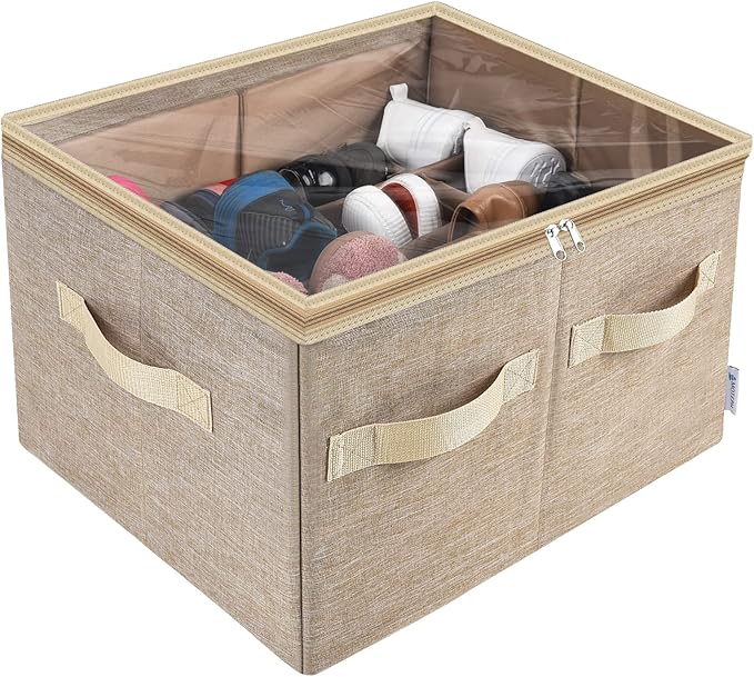 Moteph Shoe Organizer for Closet - Shoe Storage Organizer for Closet Organization with Clear Cover & Adjustable Dividers, Shoe Rack & Basket - (Light Brown, Medium - 16 Pairs)-NeatNest