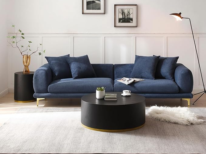 kevinplus Black Round Coffee Table Side End Table Set of 2 for Living Room, Modern Contemporary Circle Drum Style, Gold Rim Bottom, No Assembly (Black, 2-Pcs)