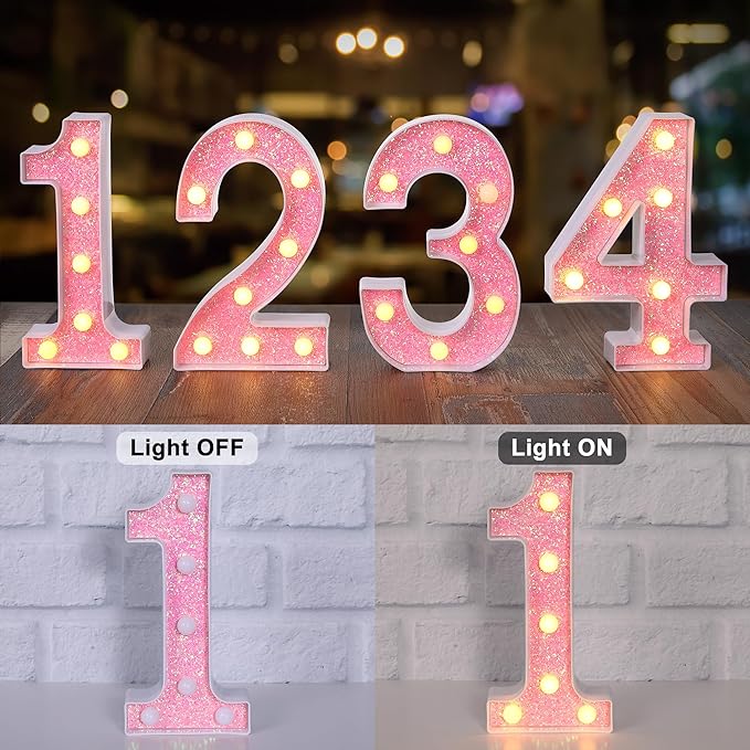 Foaky Pink Light up Letters，Pink Party Decorations,Girls Room Decor,Glitter Marquee Numbers,Alphabet Letter Sign for Night Light Birthday Party Girls Gifts, Home Bar Decoration (7)-NeatNest