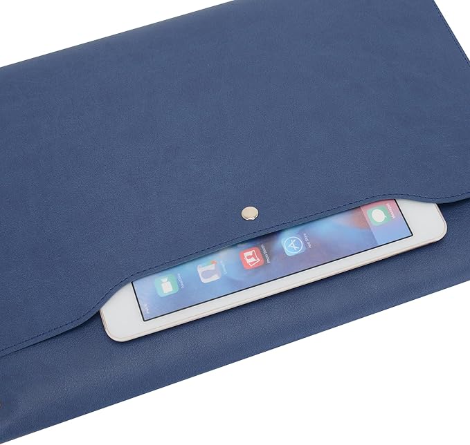 Wonderpool Envelope Case A4 PU Leather File Jacket Pocket Folder Document Case Bag with Removable Hand Strap and 4 Pocket for Documents Tablet Phone Stationery (Dark Blue)