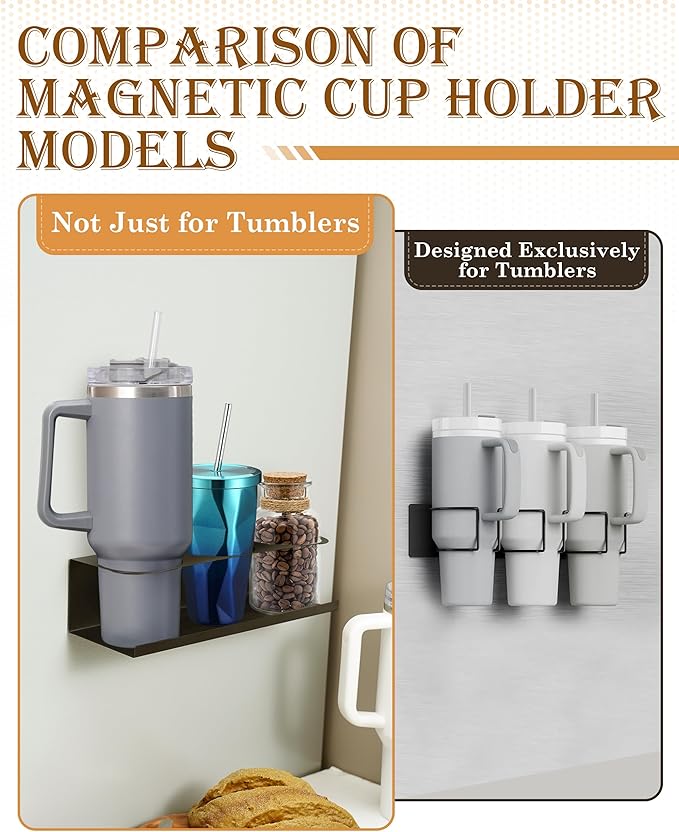 2 Pack Strong Magnetic Cup Holder for Fridge, Magnetic Cups Holder for Metal Surface, Organizer for 30&40 oz Water Bottle Tumblers, Metal Cabinet Cup Storage Racks, Tumbler Organizer Accessories