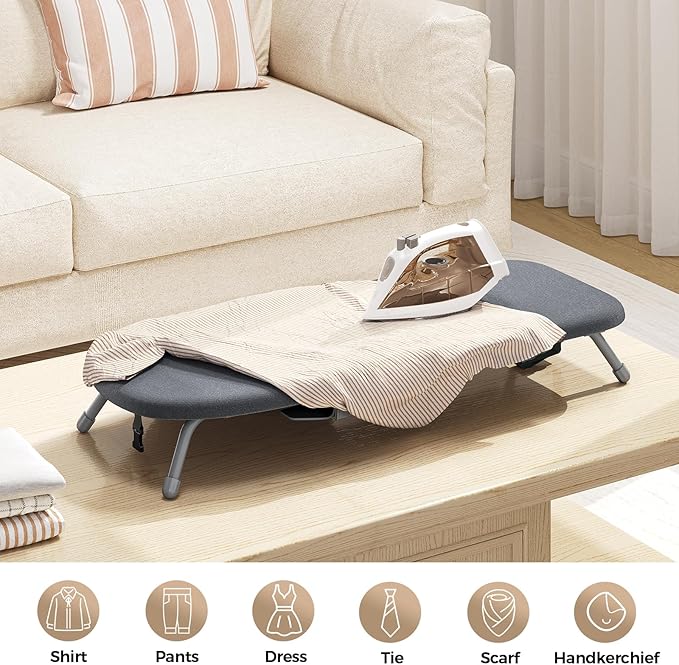APEXCHASER Ironing Board Small with Iron Holder, Tabletop Small Iron Board with Heat Resistant Cover, Portable Tabletop Ironing Board with Non-Slip Feet for Home Travel Use, Black