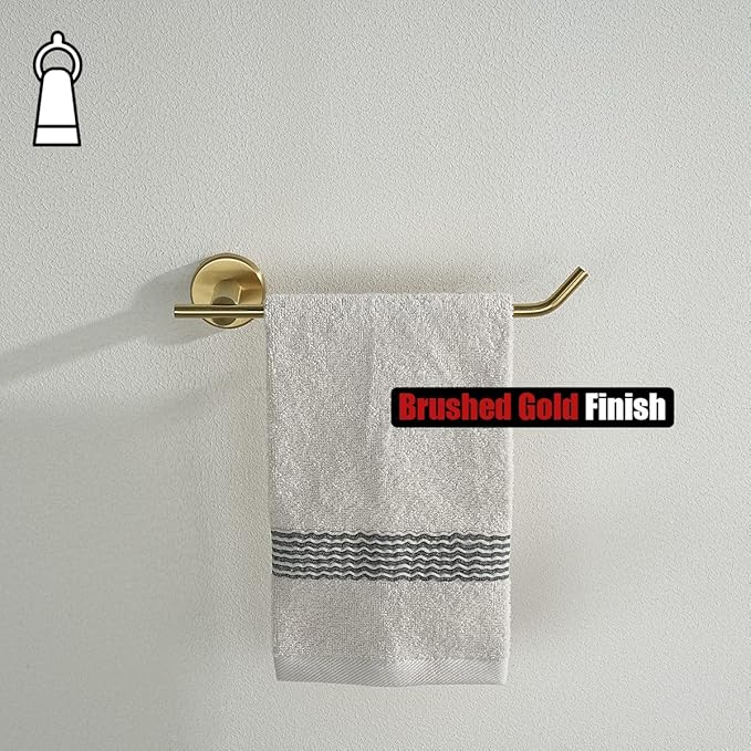 JQK Hand Towel Bar, Brushed Gold Stainless Steel Towel Ring Holder for Bathroom, 9 Inch Wall Mount, TR100-BG