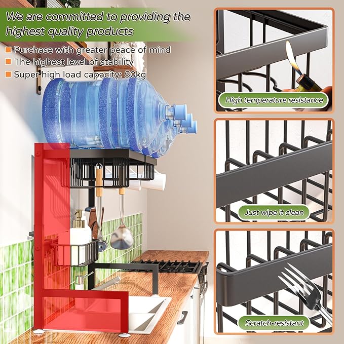 Over The Sink Dish Drying Rack, Expandable Height and Length, 2 Tier Large, Stainless Steel, 24-35.5 inches L x 12 inches W x 19-22 inches H