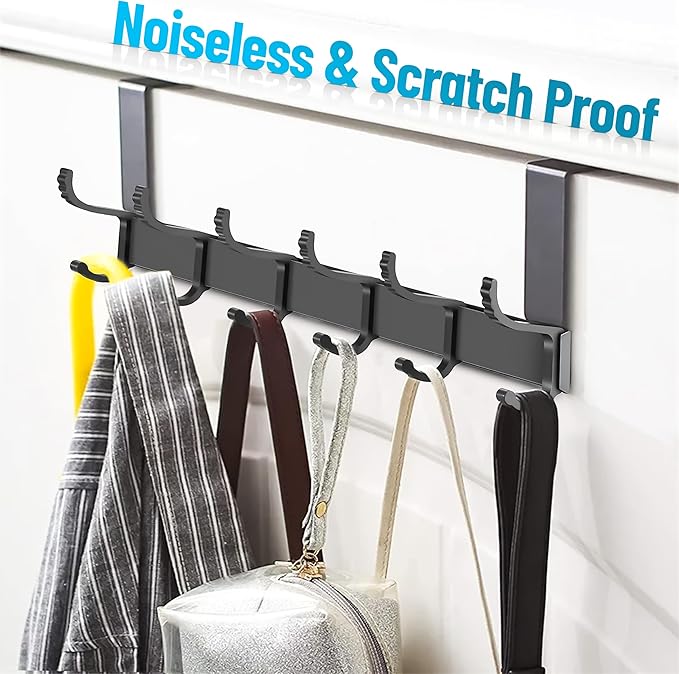 Adjustable Over The Door Hanger-6 Double Hooks, Over Door Coat Hooks, Suitable for Clothes, Hats, Keys, Towel