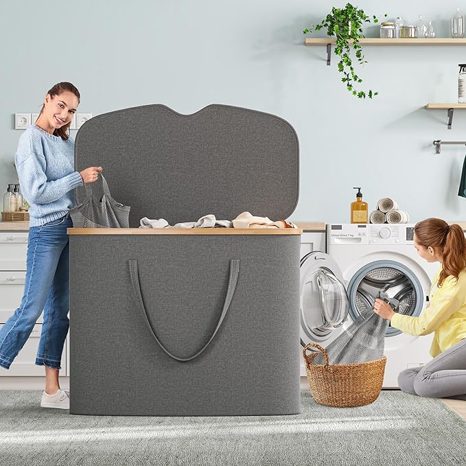 205L Laundry Hamper with Lid 3 Section, Extra Large Laundry Basket with 3 Removable Bags, 54GAL Laundry Basket Organizer for Bedroom, Laundry Room, Dorm,Clothes Hamper,Grey-NeatNest